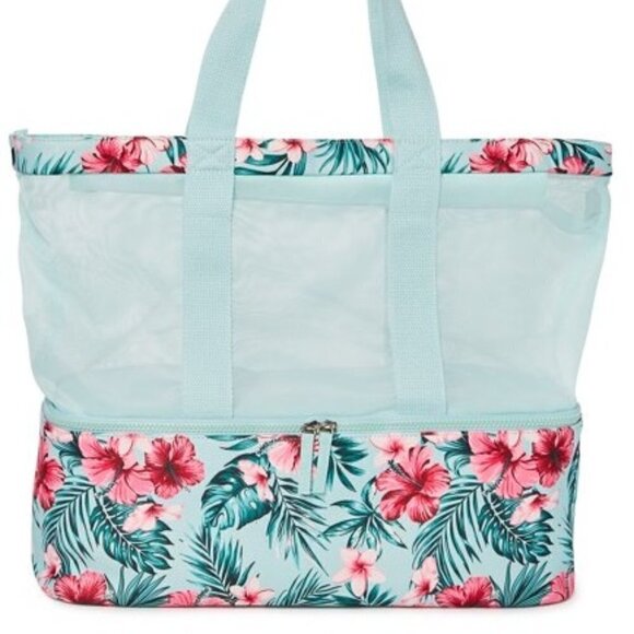 Tropical Print Beach Tote Bag with Zip Bottom - Picture 1 of 15